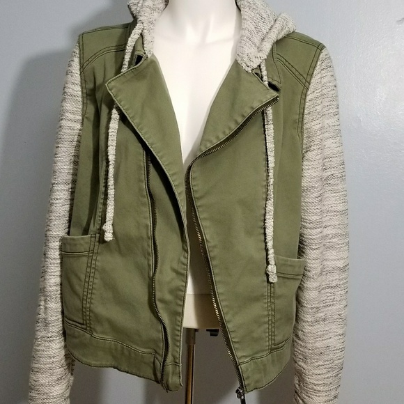 love, Fire Jackets & Blazers - Love Fire Khaki Green Hooded Jacket X-large